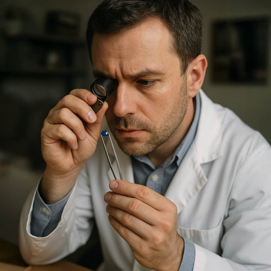 Gemologist examines the gem