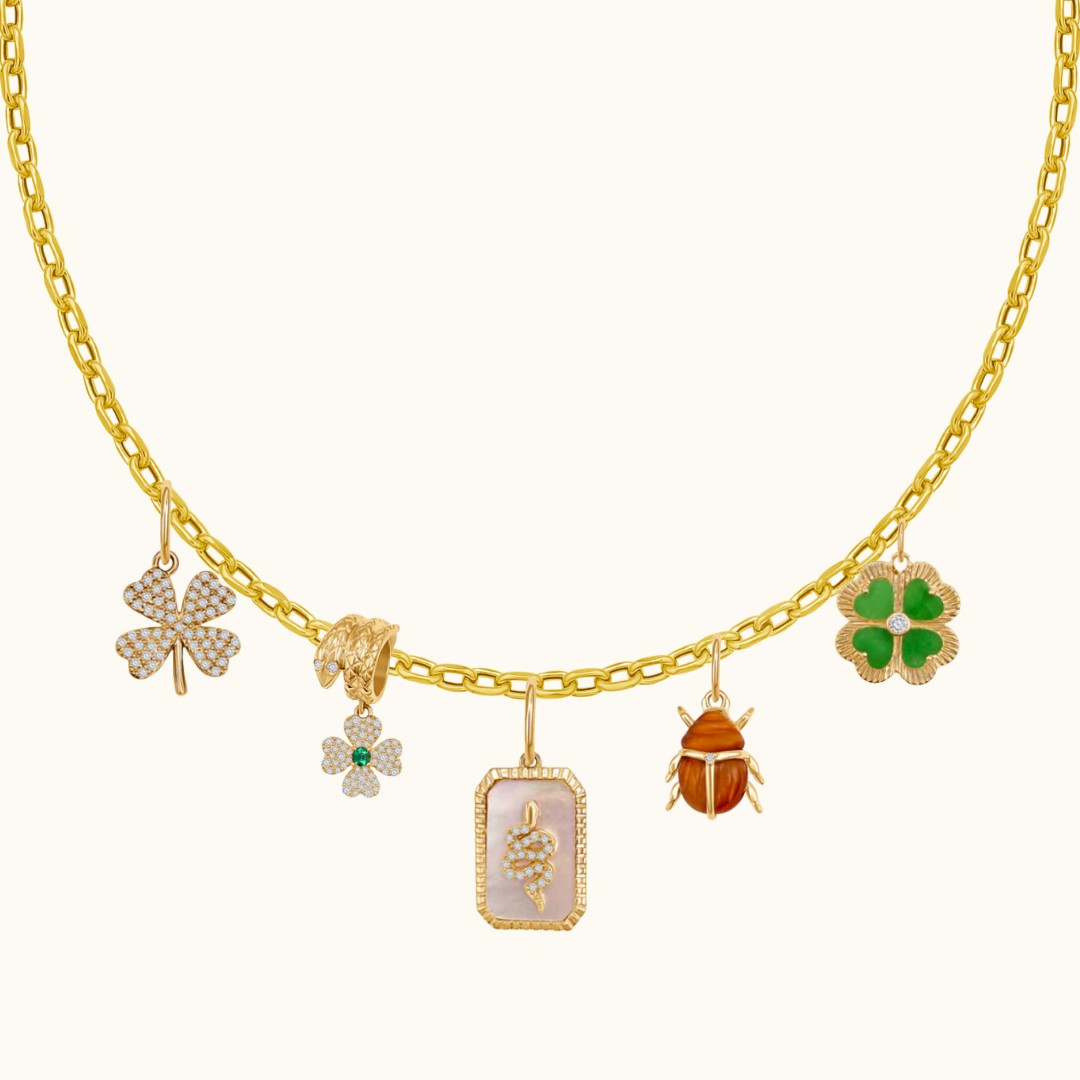 Snake Bail Diamond and Emerald Clover Pendant