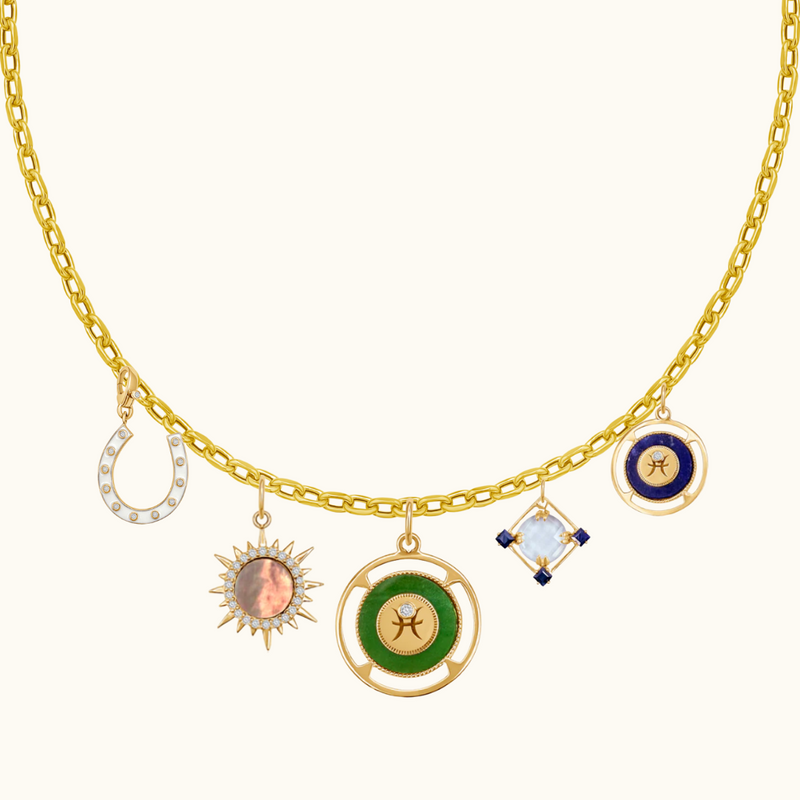 Pisces Zodiac Jade and Diamond Medallion
