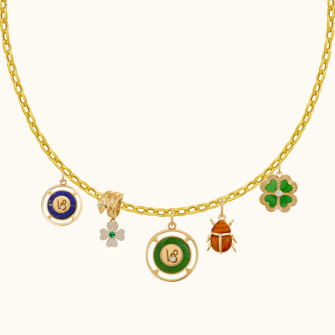 Snake Bail Diamond and Emerald Clover Pendant