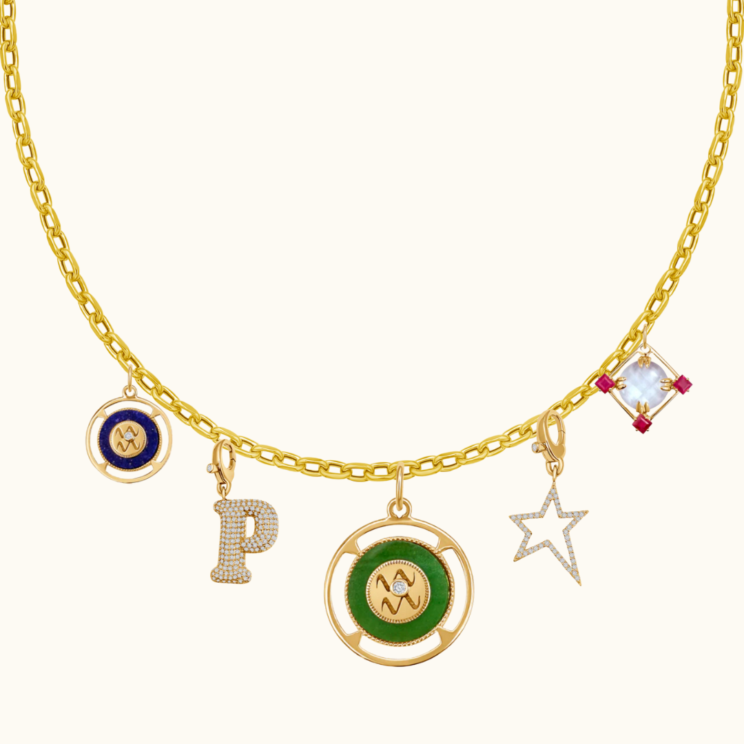 Aquarius Zodiac Lapis and Diamond Medallion