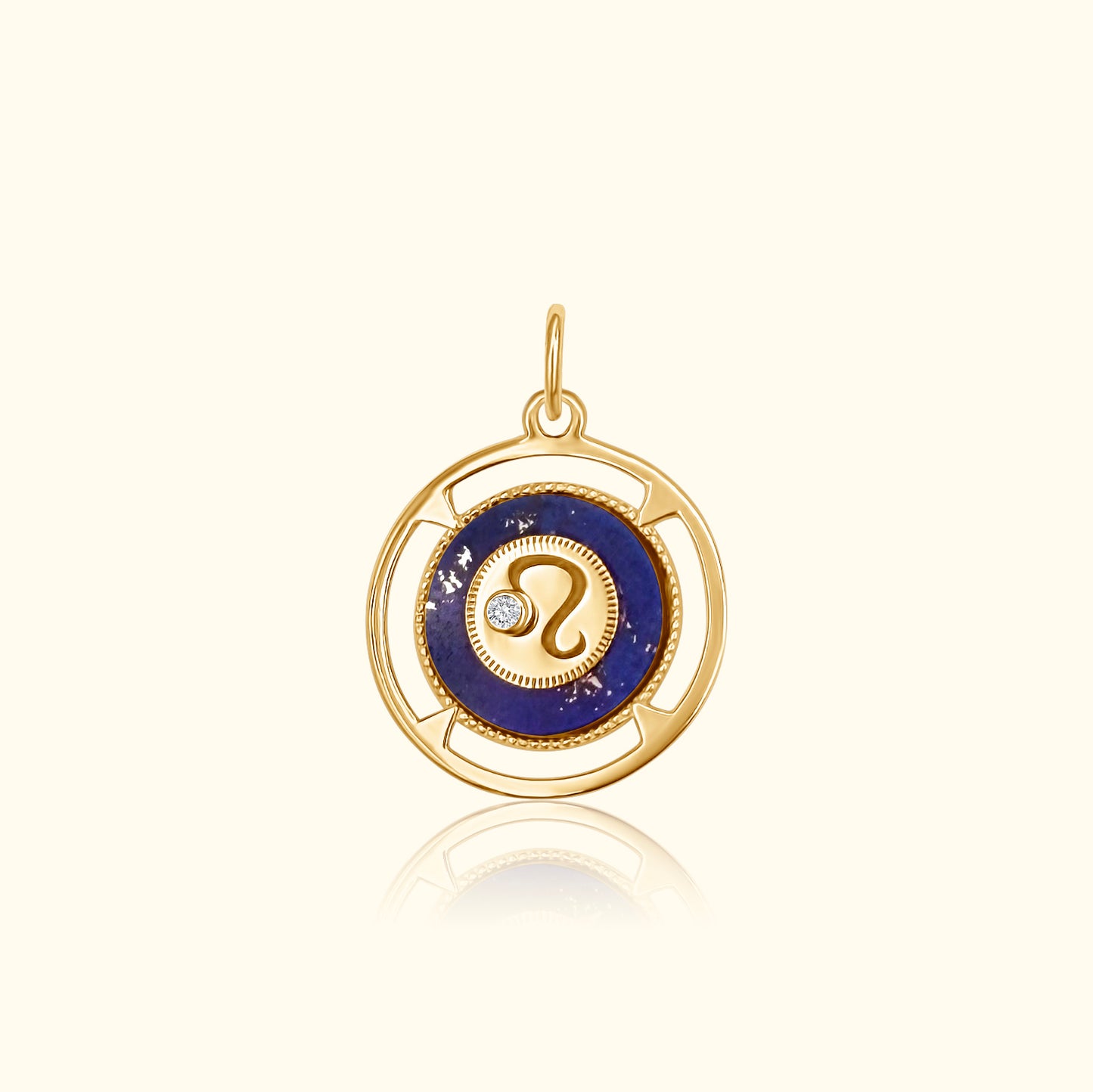 Leo Zodiac Lapis and Diamond Medallion