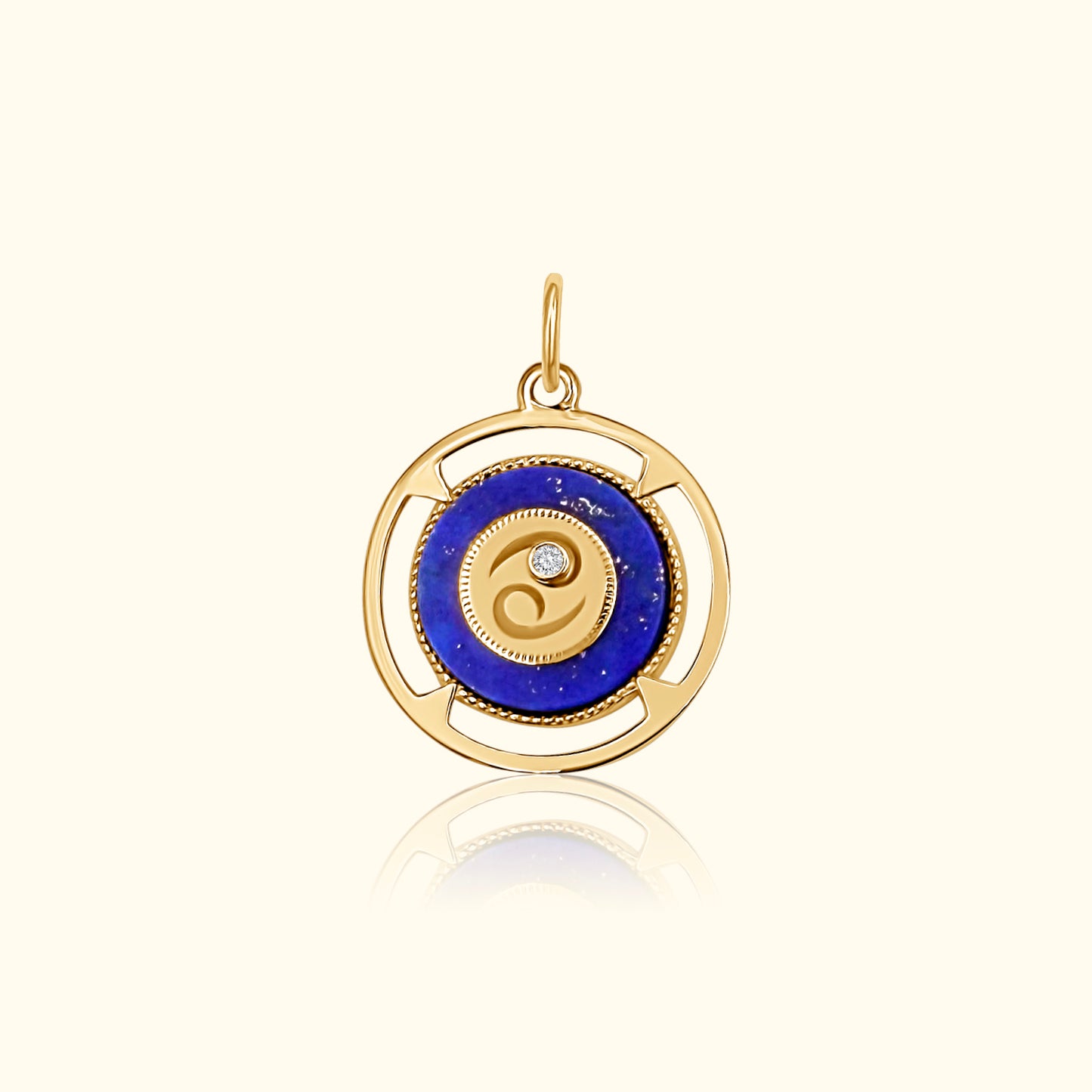 Cancer Zodiac Lapis and Diamond Medallion