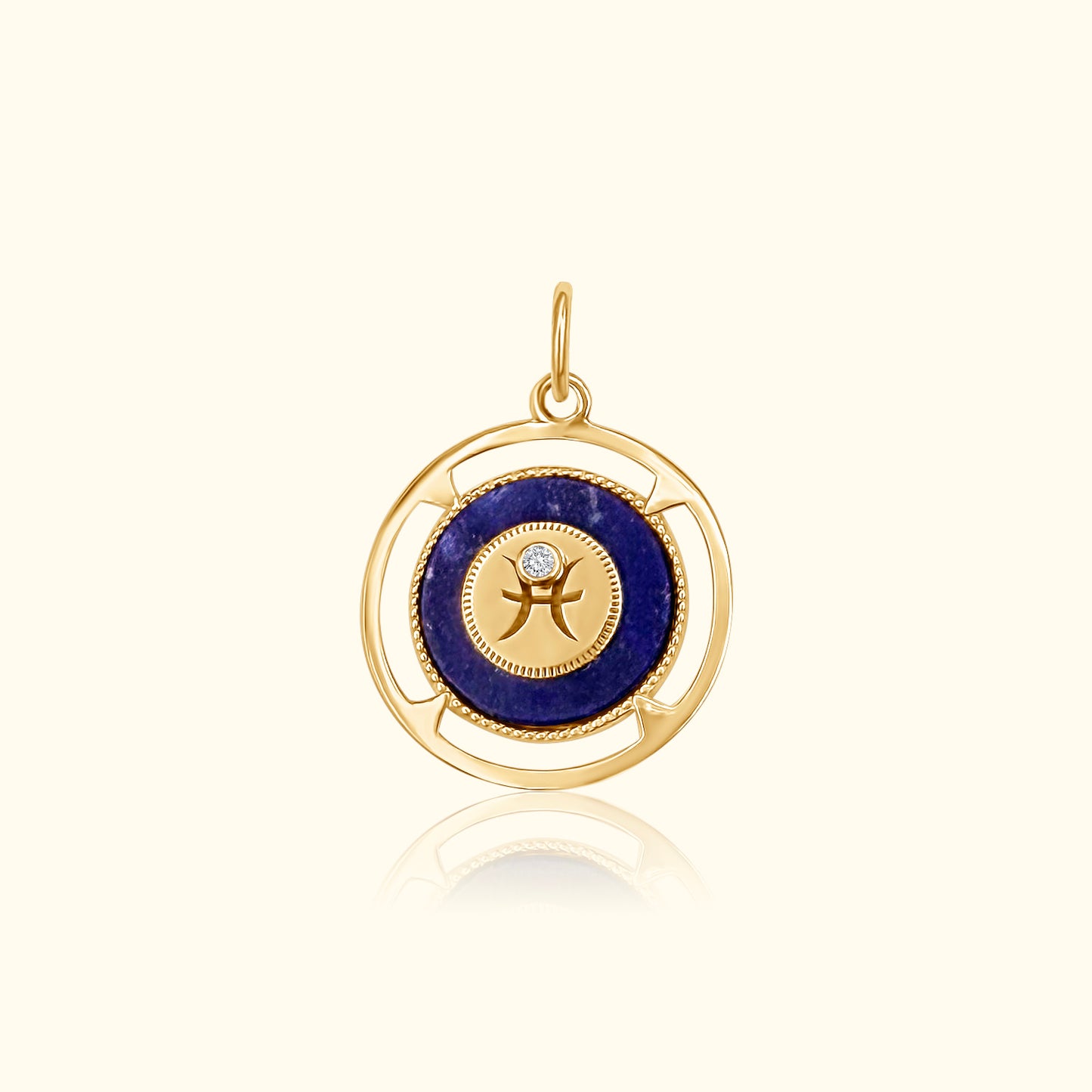 Pisces Zodiac Lapis and Diamond Medallion