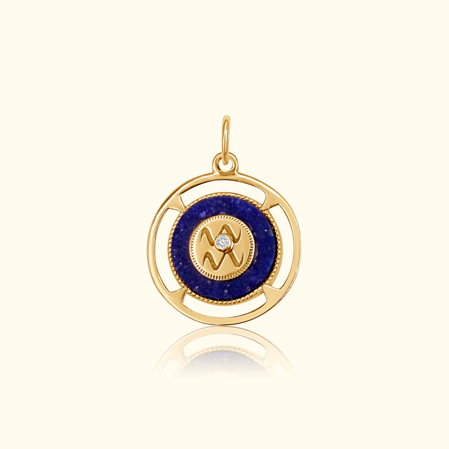 Aquarius Zodiac Lapis and Diamond Medallion
