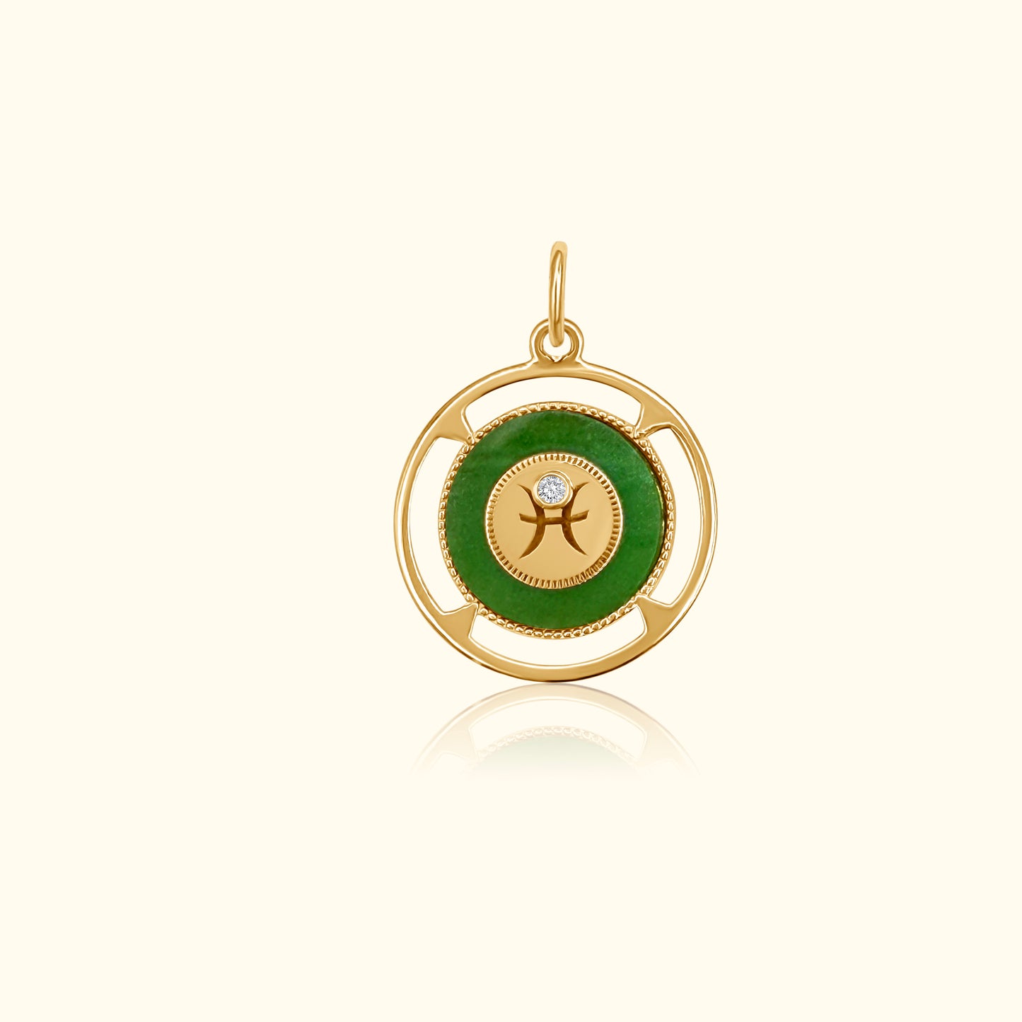 Pisces Zodiac Jade and Diamond Medallion