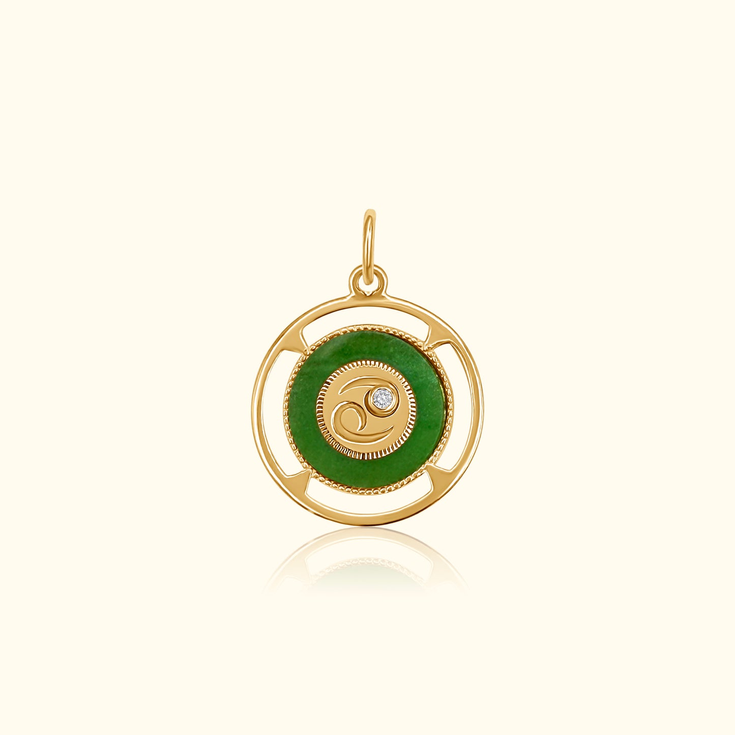 Cancer Zodiac Jade and Diamond Medallion