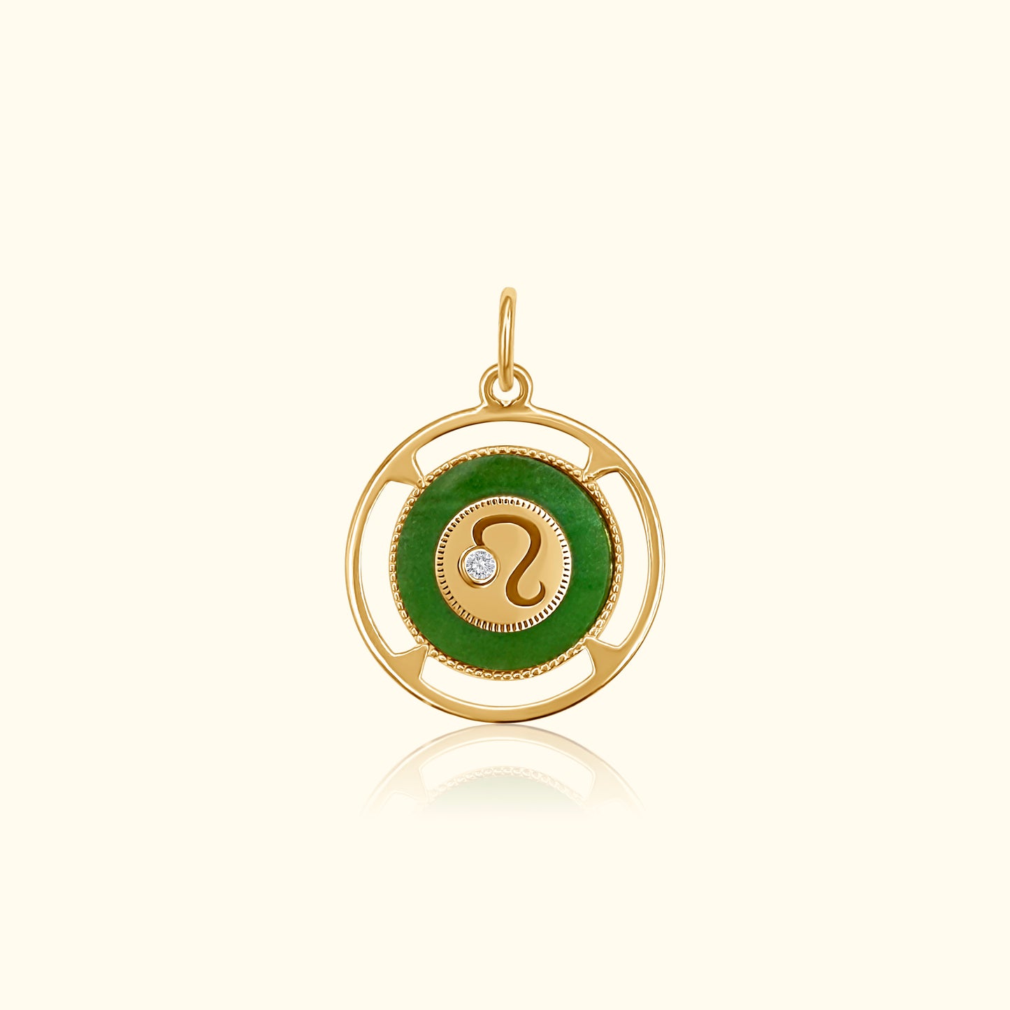 Leo Zodiac Jade and Diamond Medallion