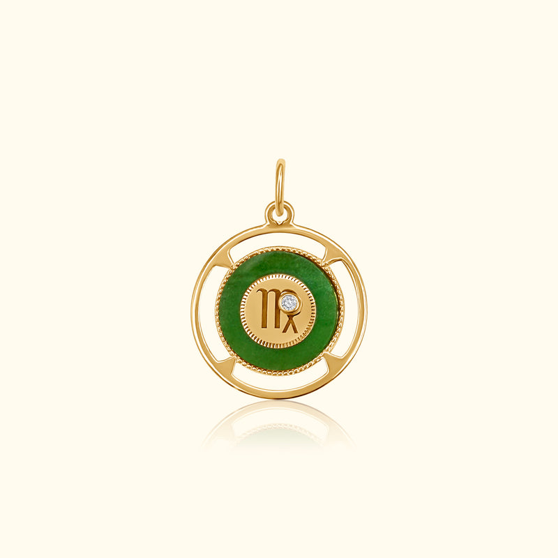 Virgo Zodiac Jade and Diamond Medallion