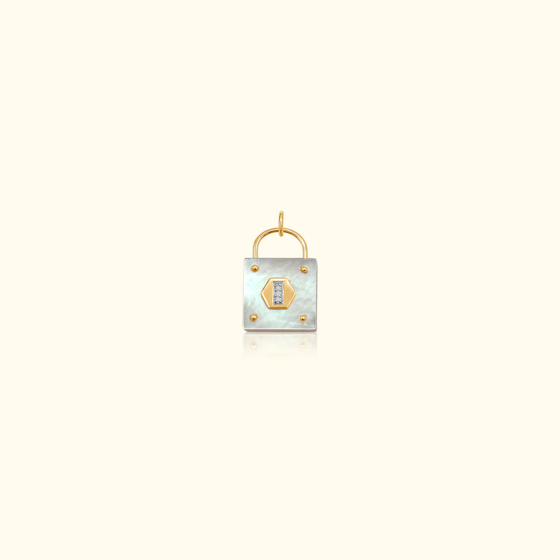 White Mother of Pearl and Diamond Padlock Medallion