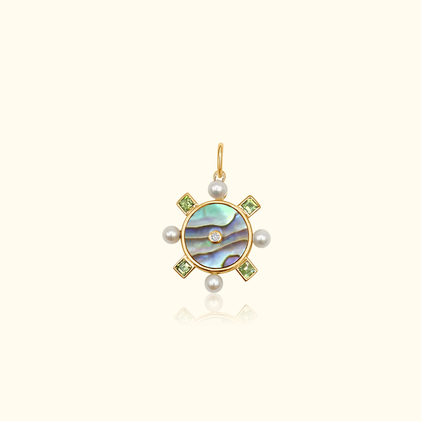Shella Abalone Peridot Diamond Medallion
