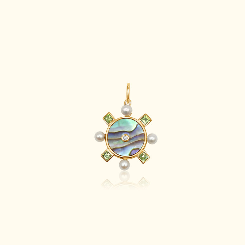 Shella Abalone Peridot Diamond Medallion