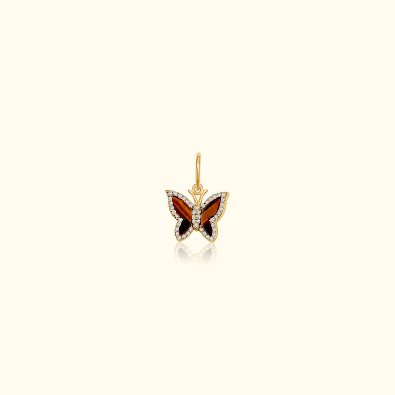 Diamond and Tigers Eye Butterfly Pendant