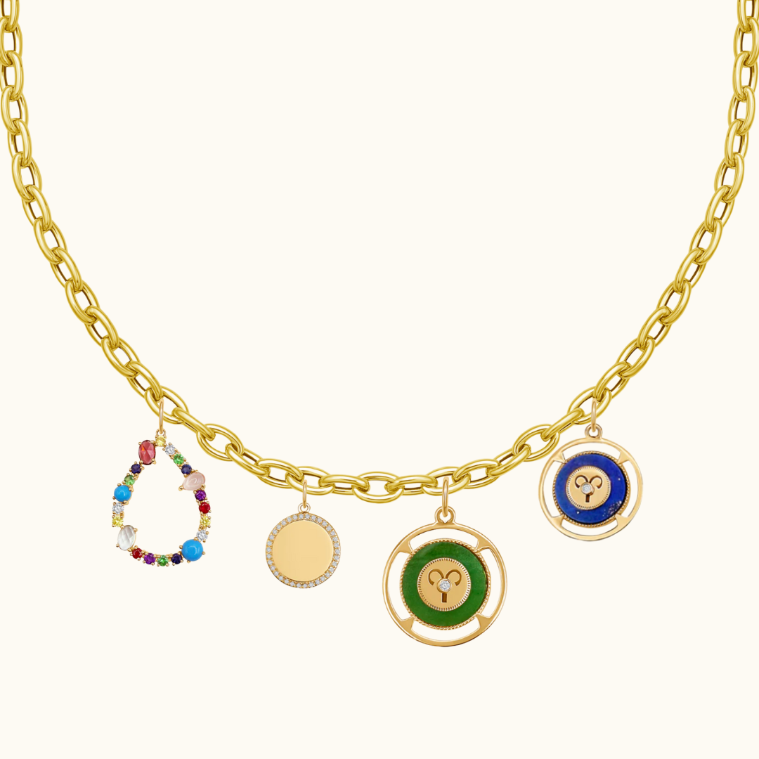 Aries Zodiac Jade and Diamond Medallion