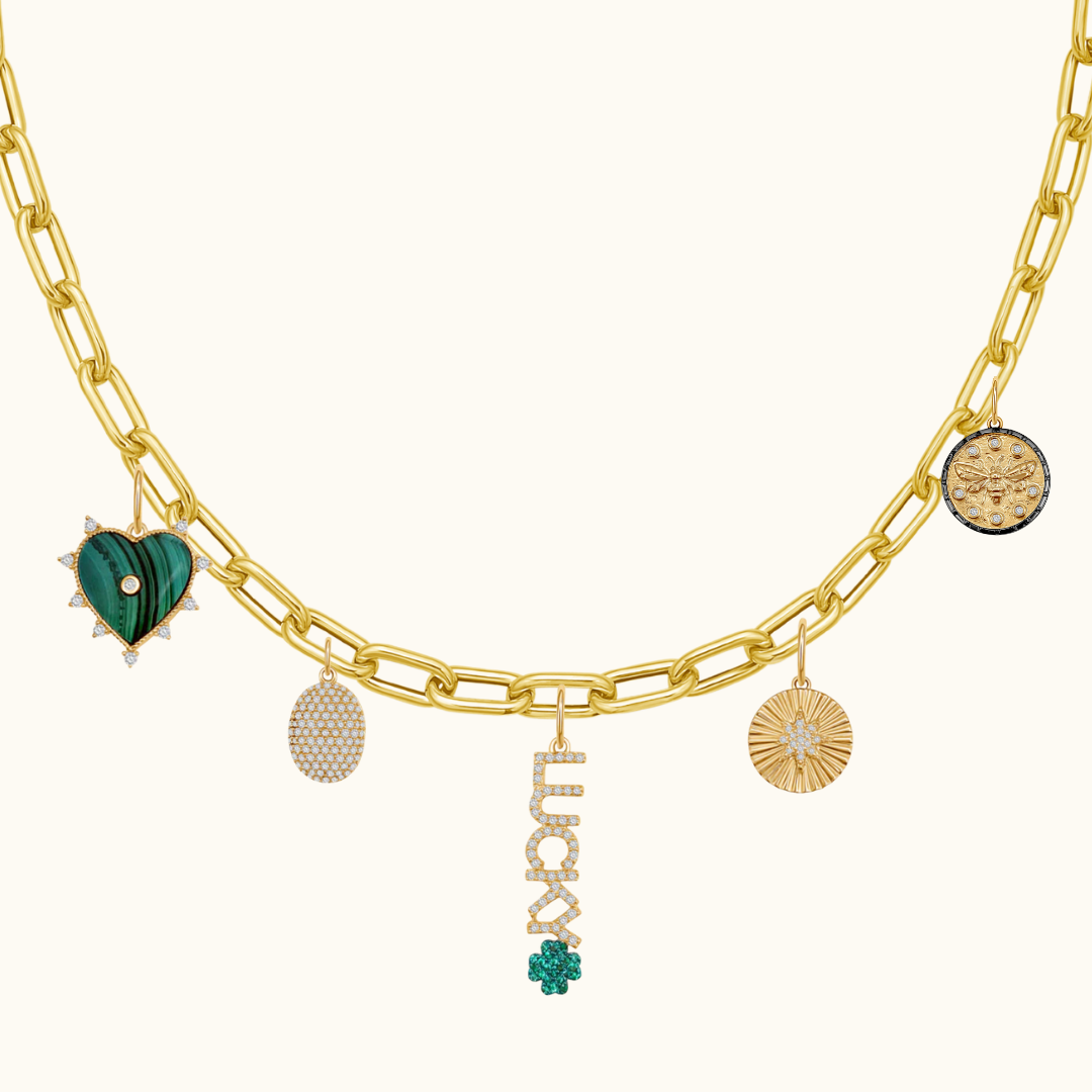 Spiked Diamond Malachite Heart Pendant