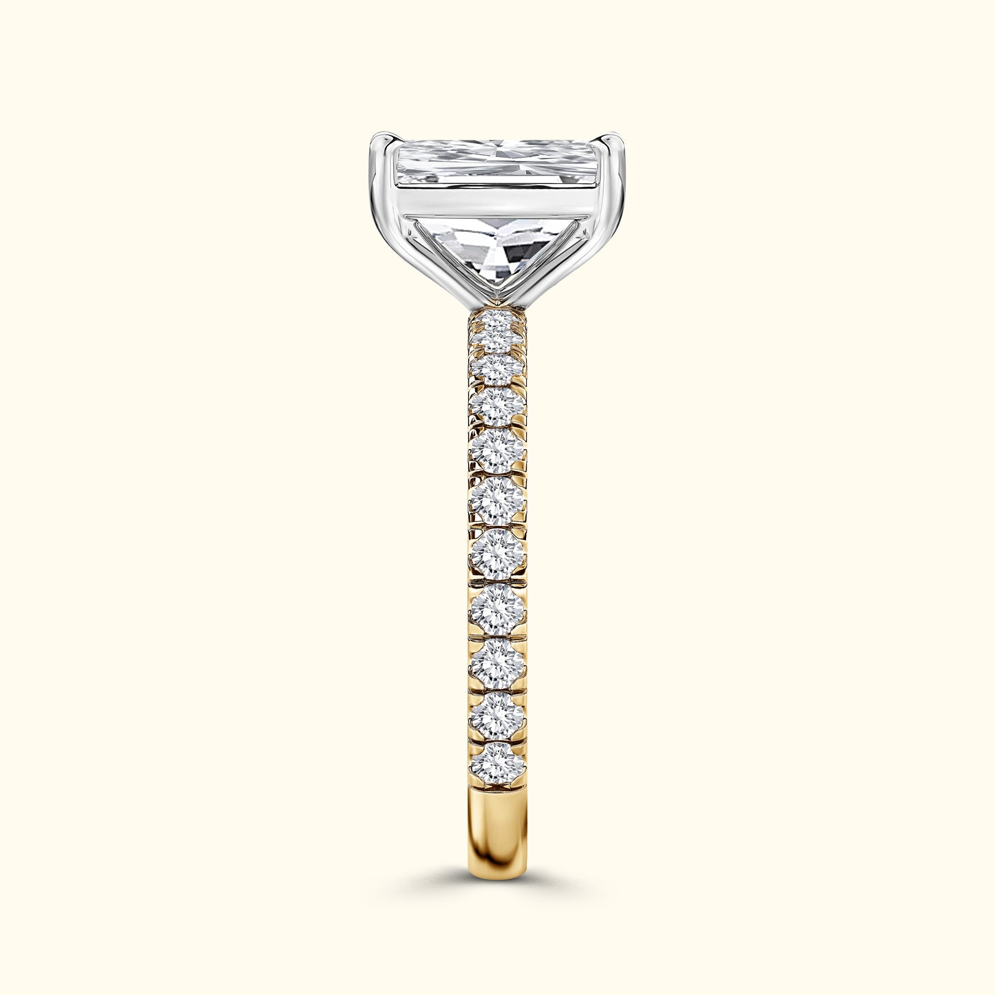 Elegant two-tone engagement ring featuring a large center diamond and small accent diamonds.