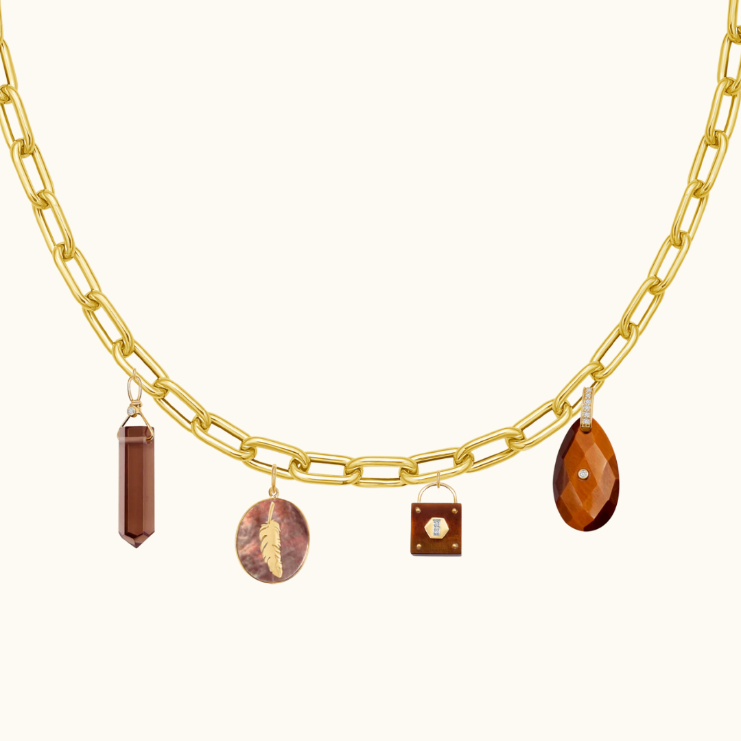 Tigers Eye and Diamond Padlock Medallion