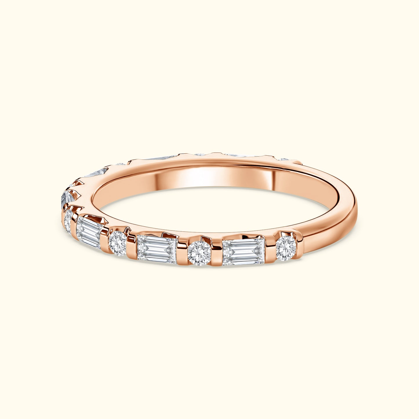 'Rosie' Emerald and Round Diamond Wedding Band