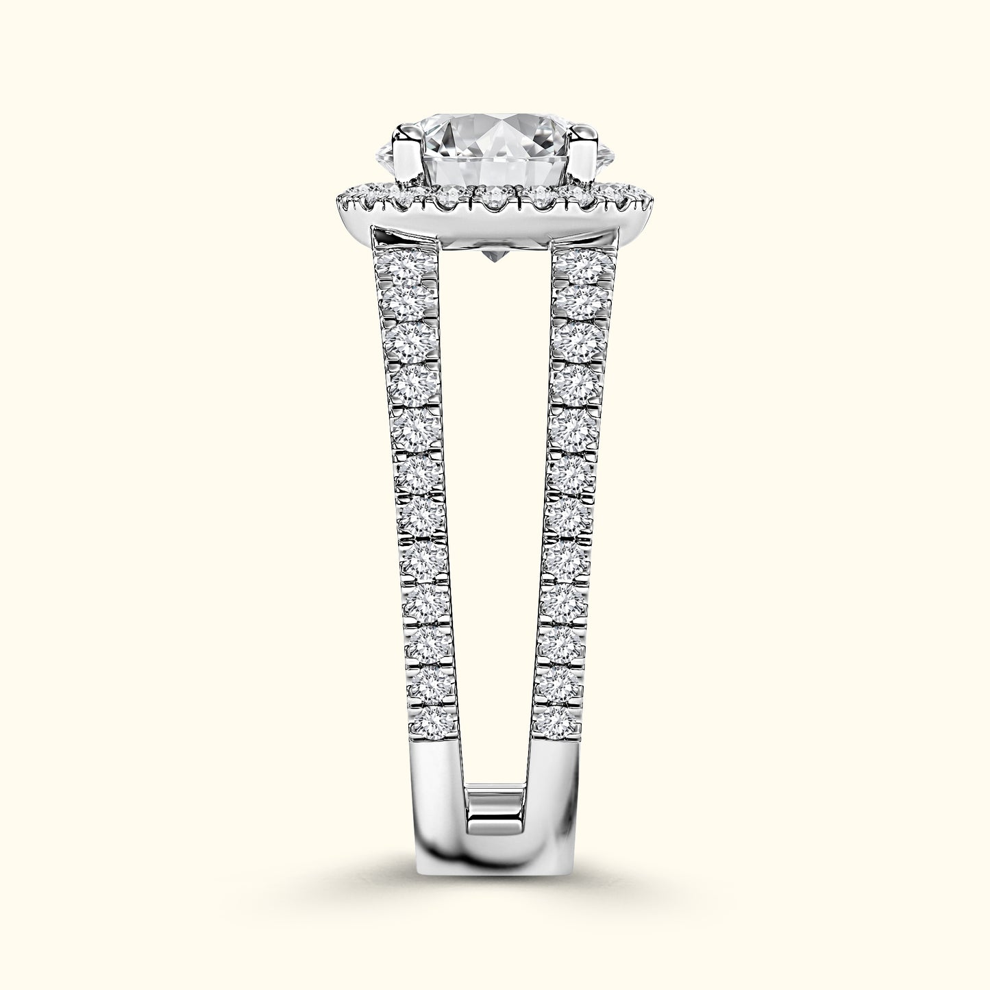 Elegant diamond engagement ring with a round cut center stone and sparkling band.