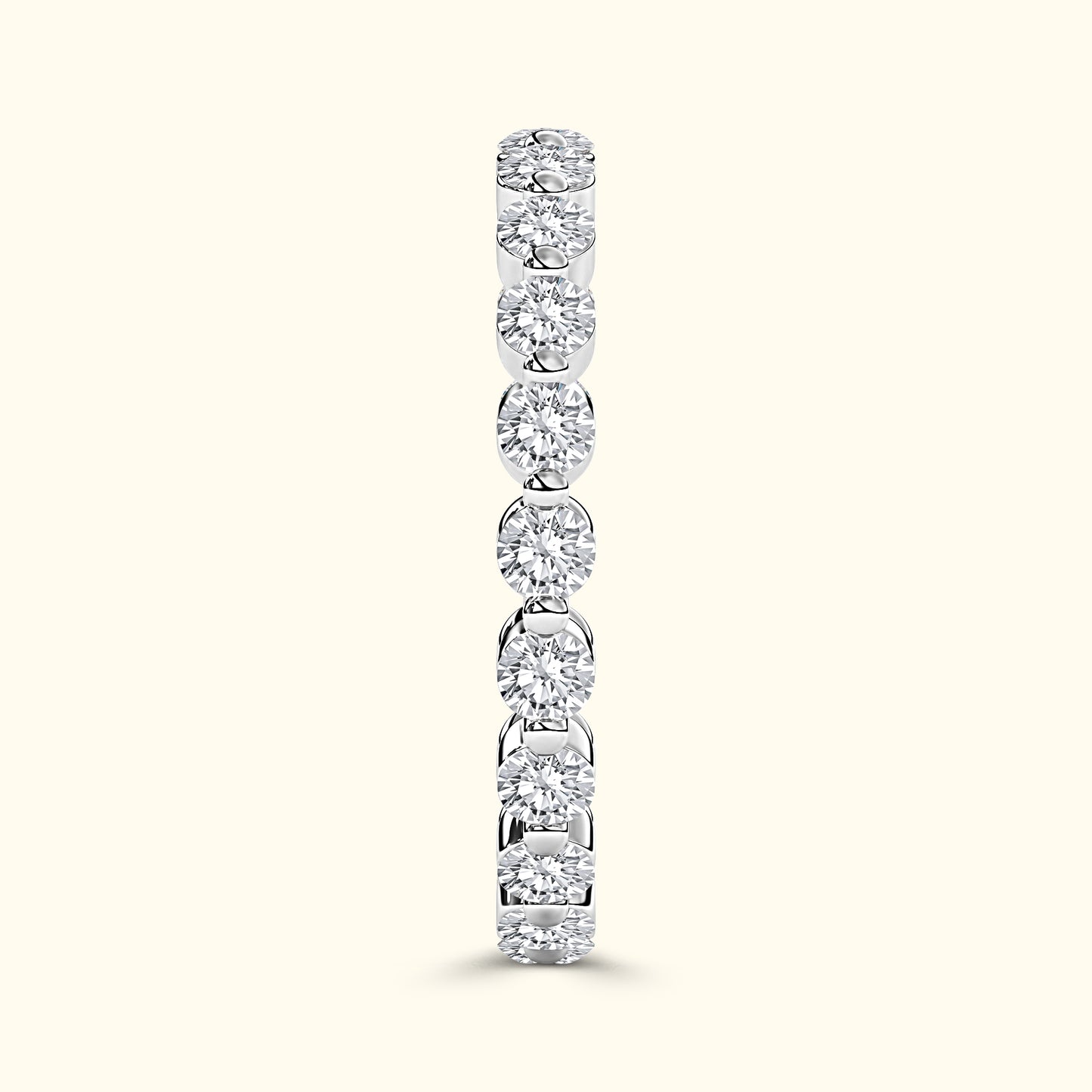 Elegant diamond band featuring a row of round, sparkling diamonds in a sleek setting.