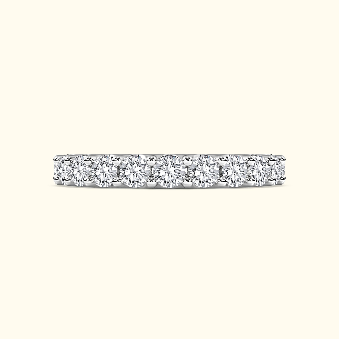 Diamond eternity band with a row of sparkling round brilliant diamonds.