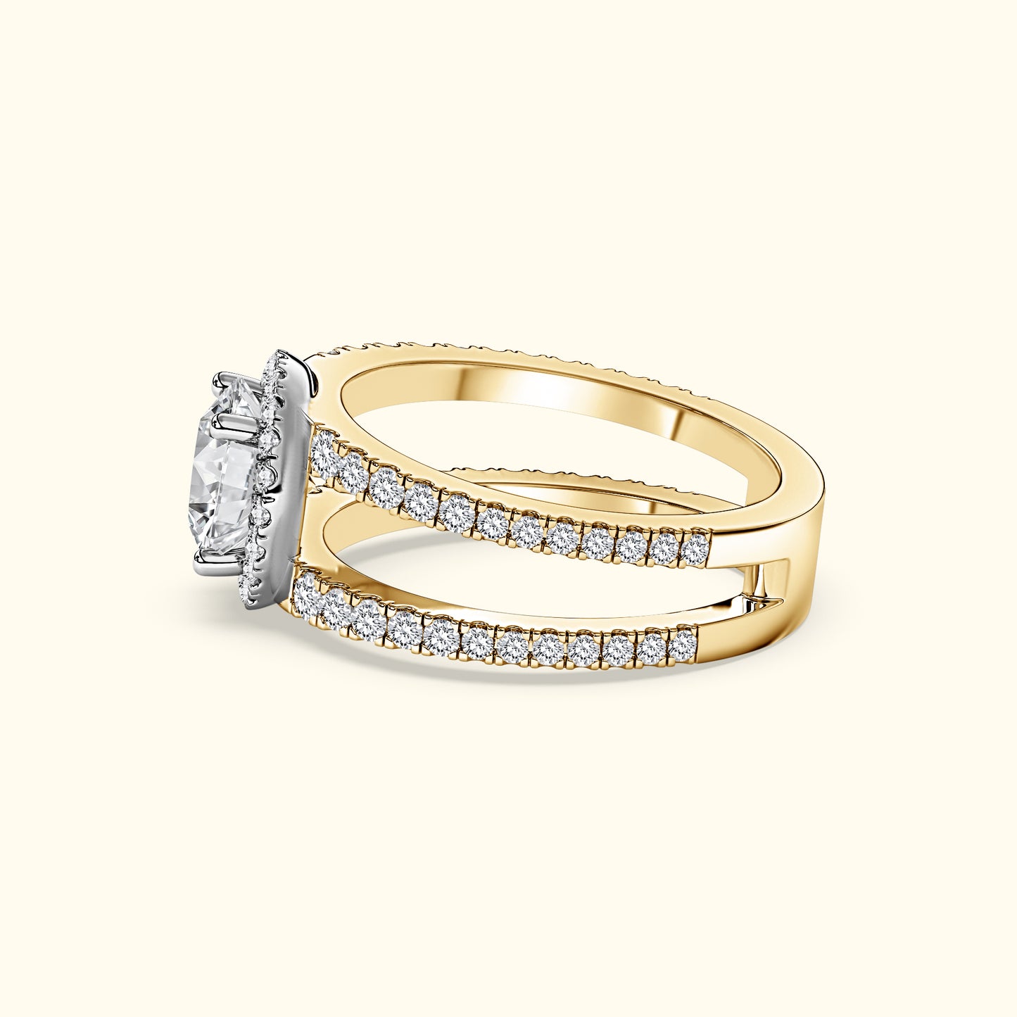 Elegant gold ring featuring a large central diamond and smaller diamonds along the band.