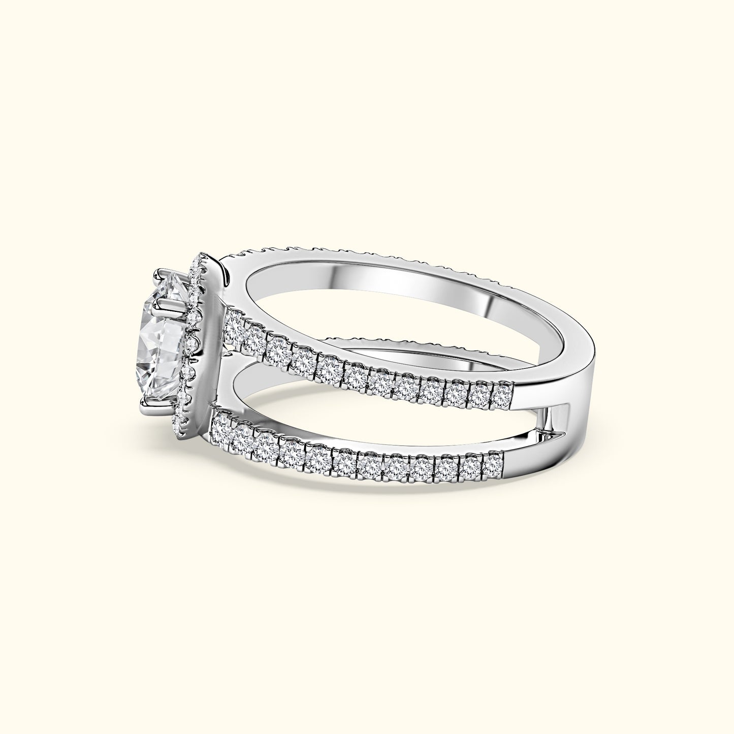 Elegant silver ring featuring a central diamond surrounded by smaller stones.
