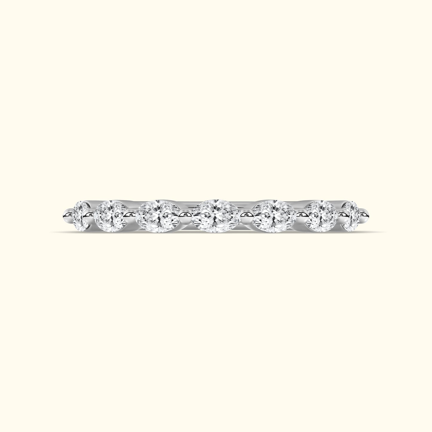 Elegant silver ring featuring a row of sparkling round diamonds.