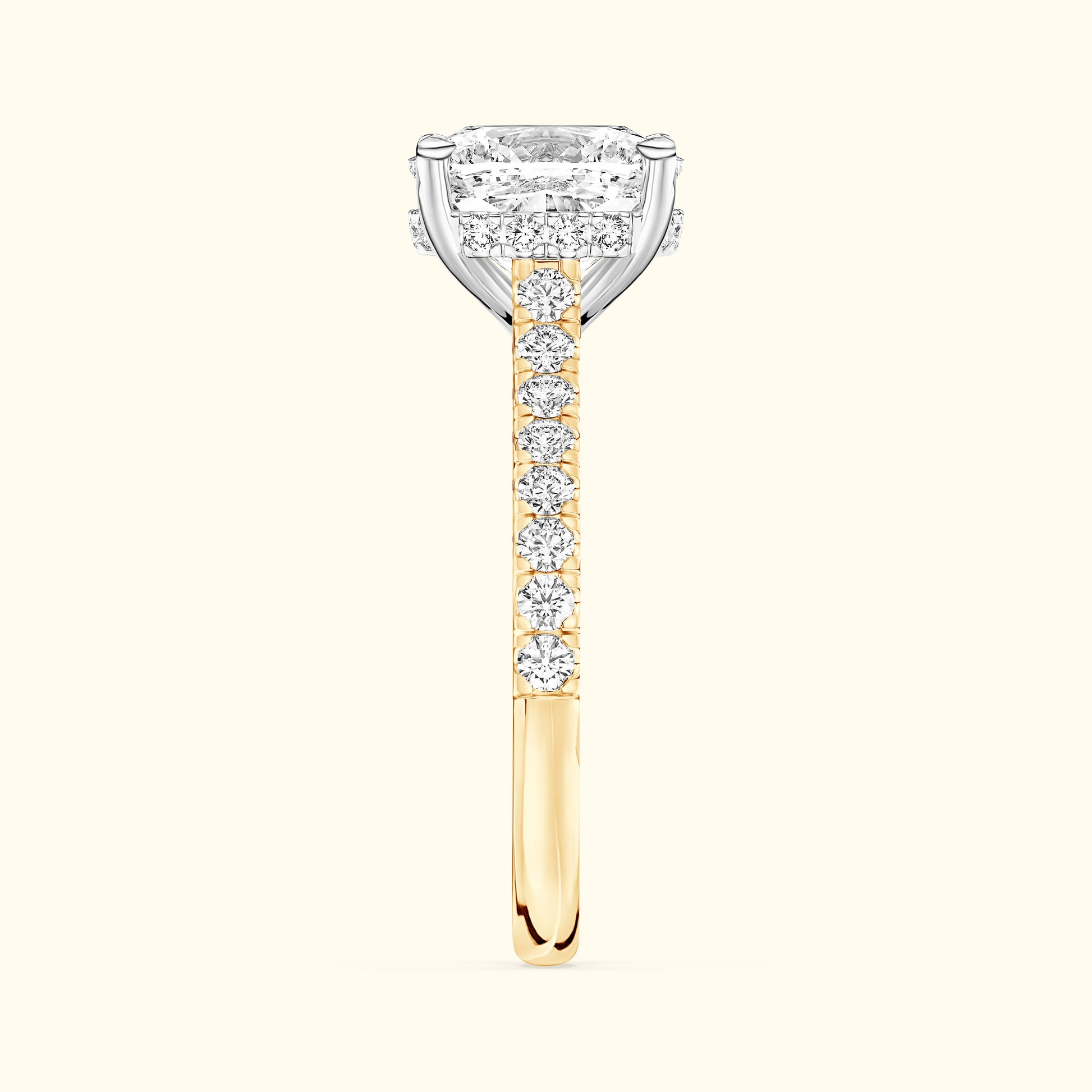 Elegant ring featuring a large rectangular diamond and smaller diamonds on a gold band.