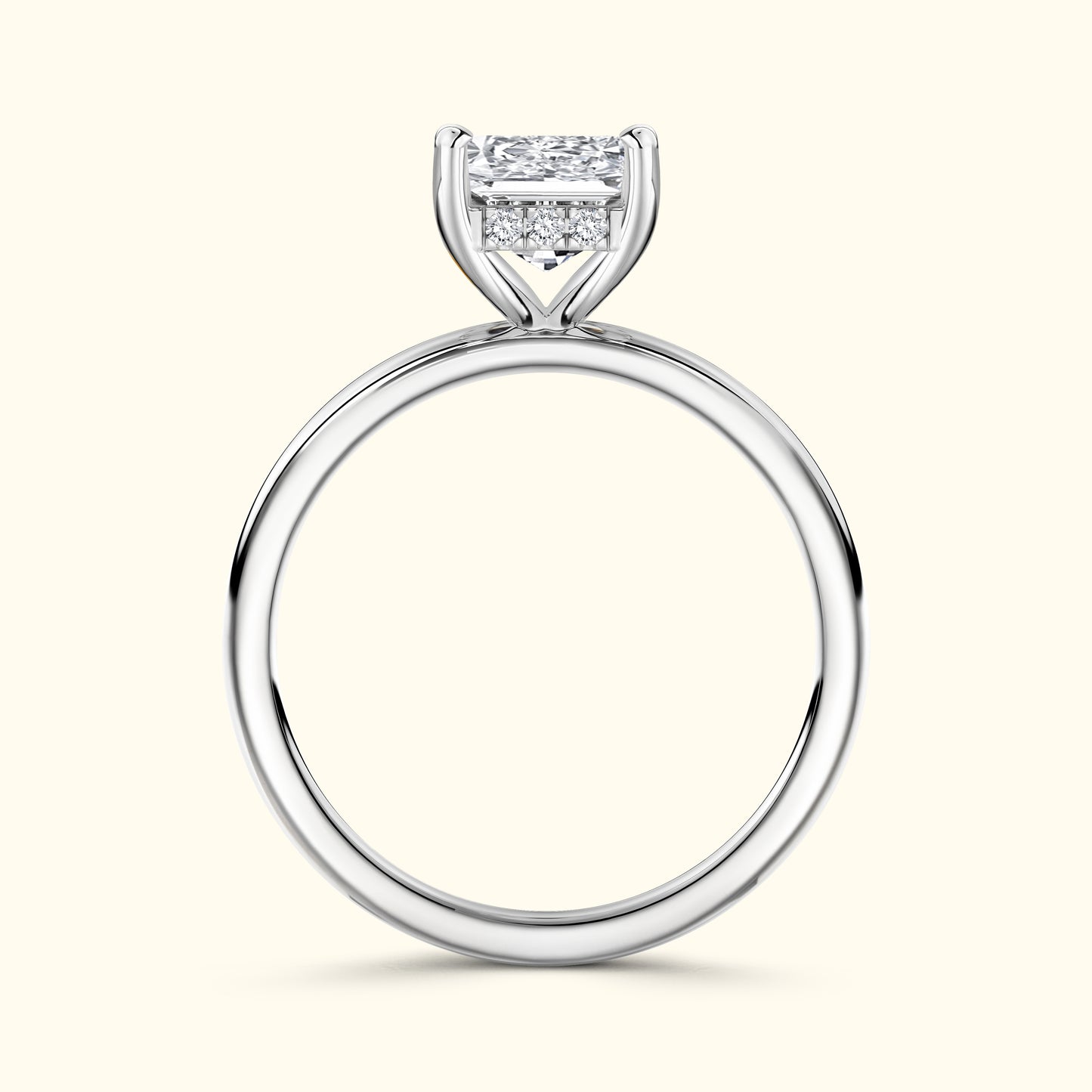 Sterling silver engagement ring featuring a prominent rectangular diamond setting.
