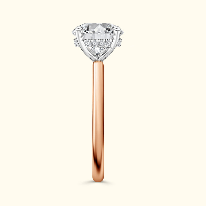 Elegant engagement ring featuring a large diamond with a rose gold band.