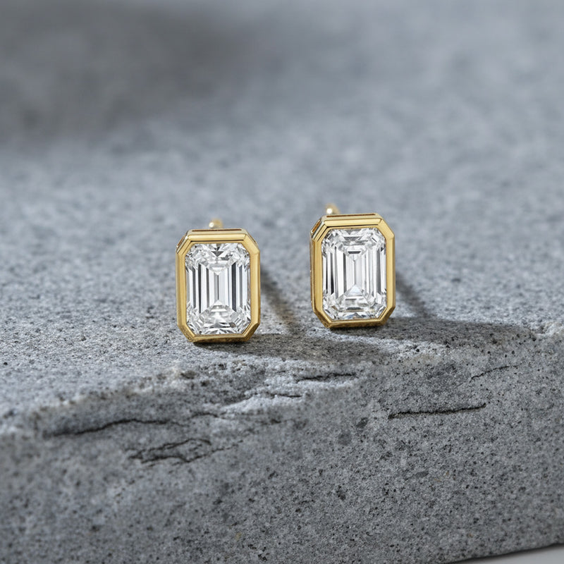 Bezel Set 2.00ct Emerald Cut Studs
