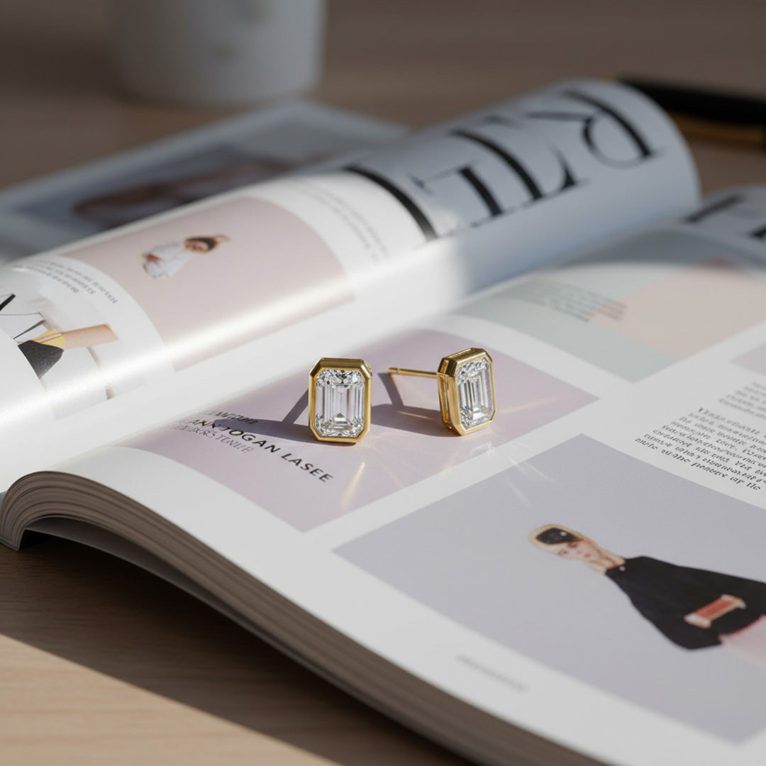 Bezel Set 2.00ct Emerald Cut Studs