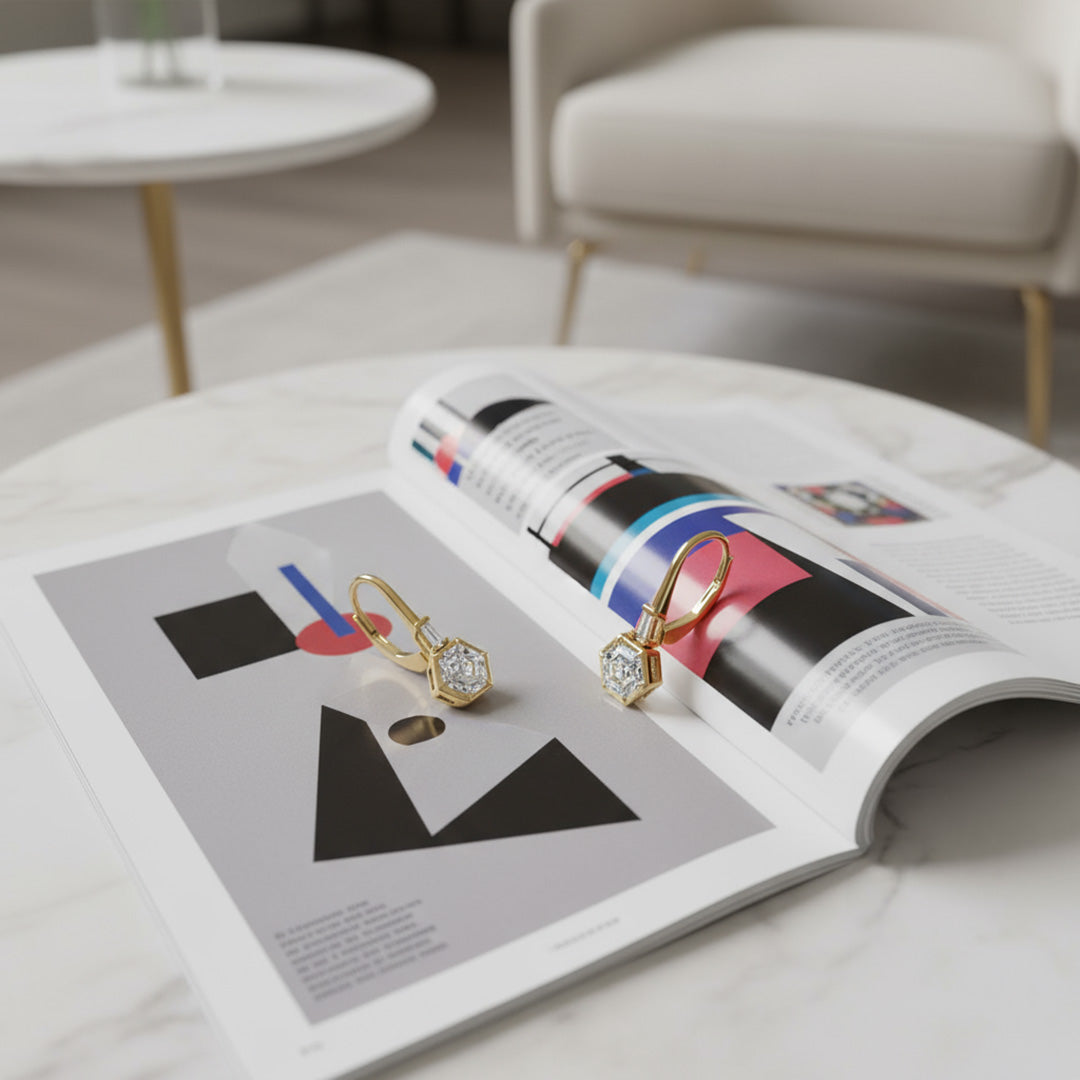 Hexagon Drop Leverback 2.00cts Diamond Earrings