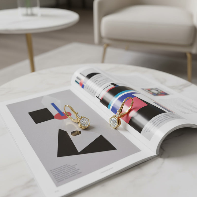 Hexagon Drop Leverback 2.00cts Diamond Earrings