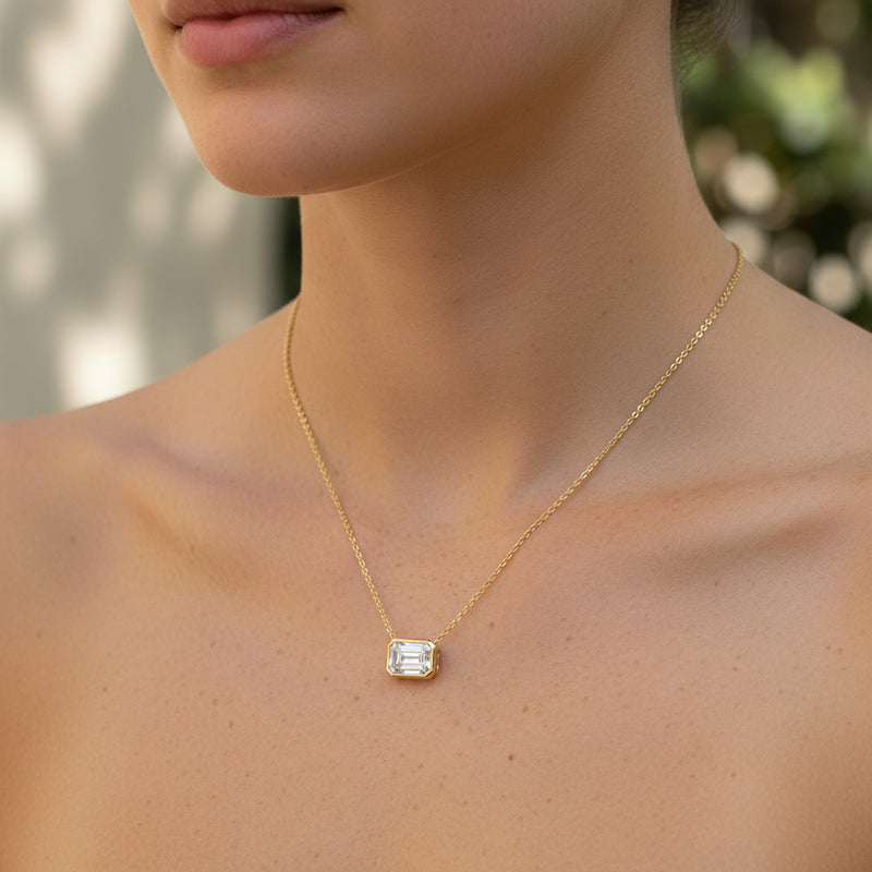 2.00ct Bezel Set Emerald Cut Necklace