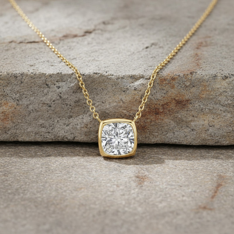 2.00ct Bezel Set Cushion Necklace