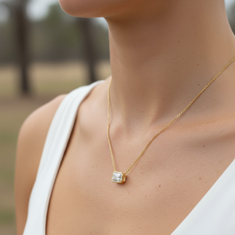 Bezel Set 2.00ct Radiant Cut Diamond Necklace