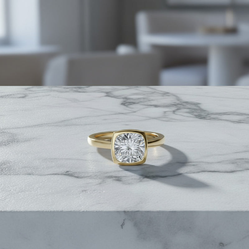 Bezel Set 2.00ct Cushion Cut Diamond Ring