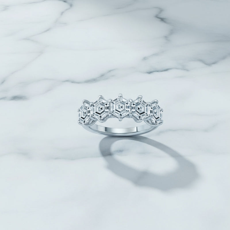 14KY 5 Stone Hexagon Cut Diamond Ring