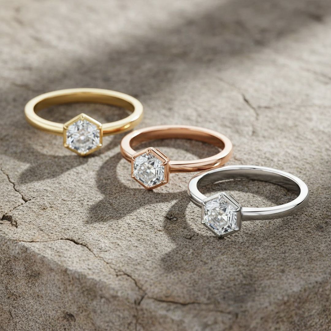 Hexagon 2.00ct Diamond Solitaire Ring with Underhalo