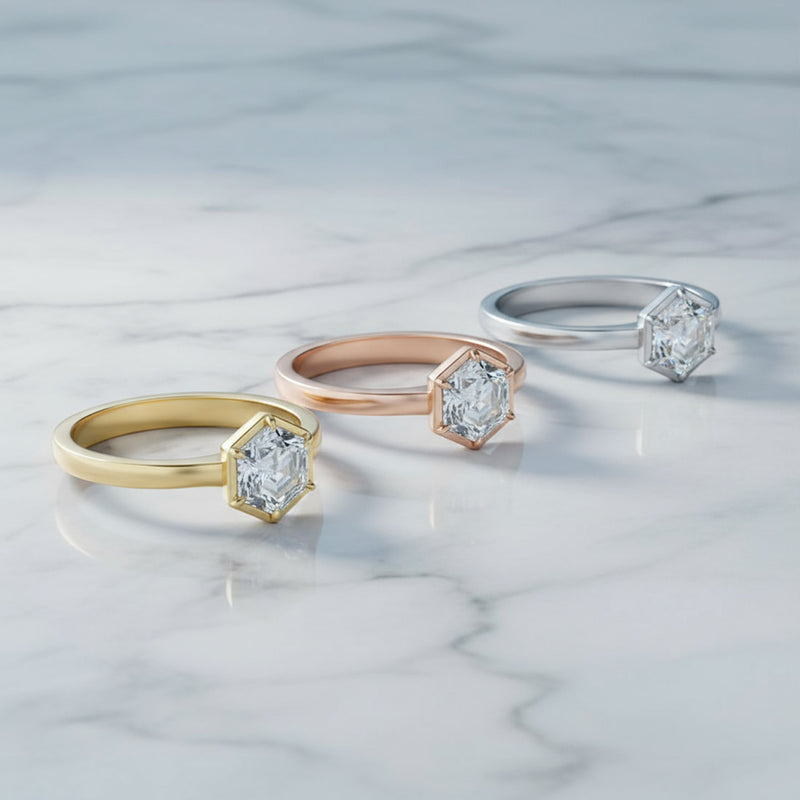 Hexagon 1.00ct Diamond solitaire ring