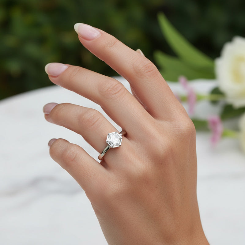 Hexagon 1.00ct Diamond solitaire ring