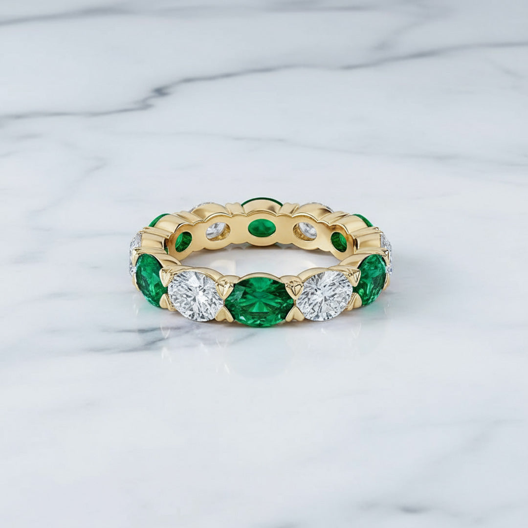'Lily' Oval Cut Emerald and Diamond Eternity Wedding Band