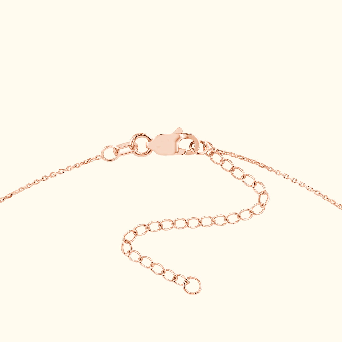 Rose gold necklace chain with a lobster clasp and adjustable link.