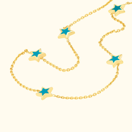 Teal Enamel Mini Star Necklace