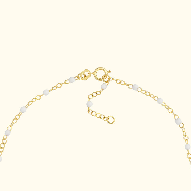 White Enamel Bead on Piatto Chain Anklet 10"