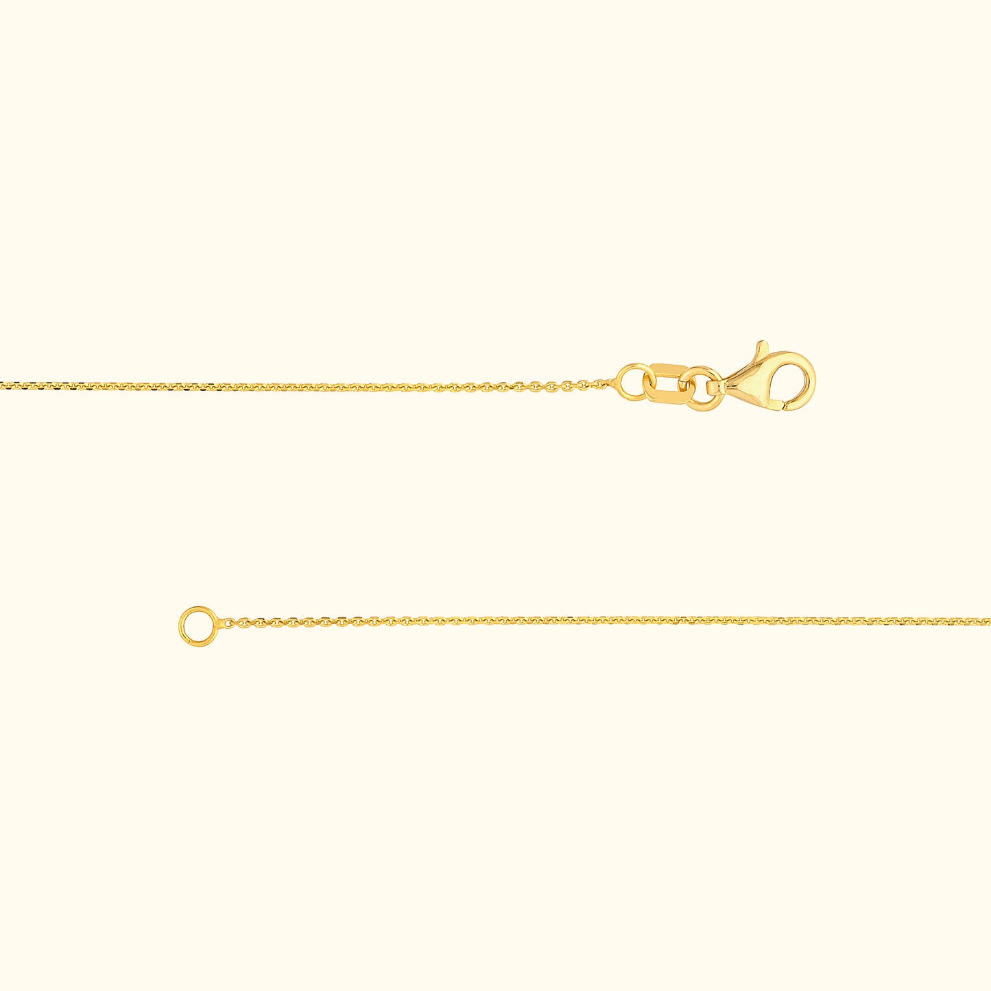Delicate gold necklace chain with a lobster clasp and a circular loop end.