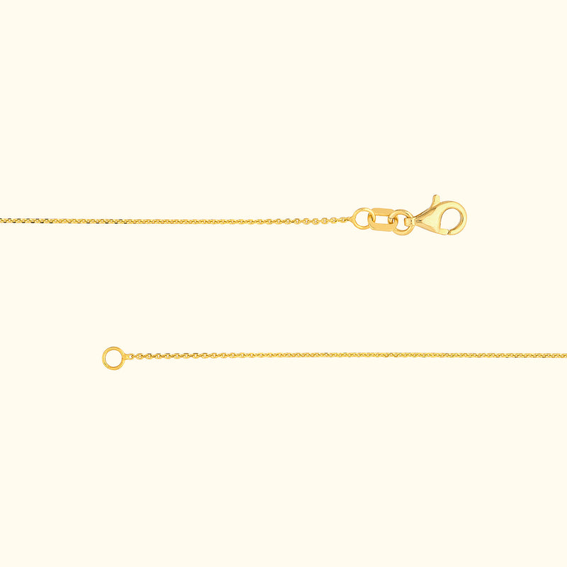 Delicate gold necklace chain with a lobster clasp and a circular loop end.
