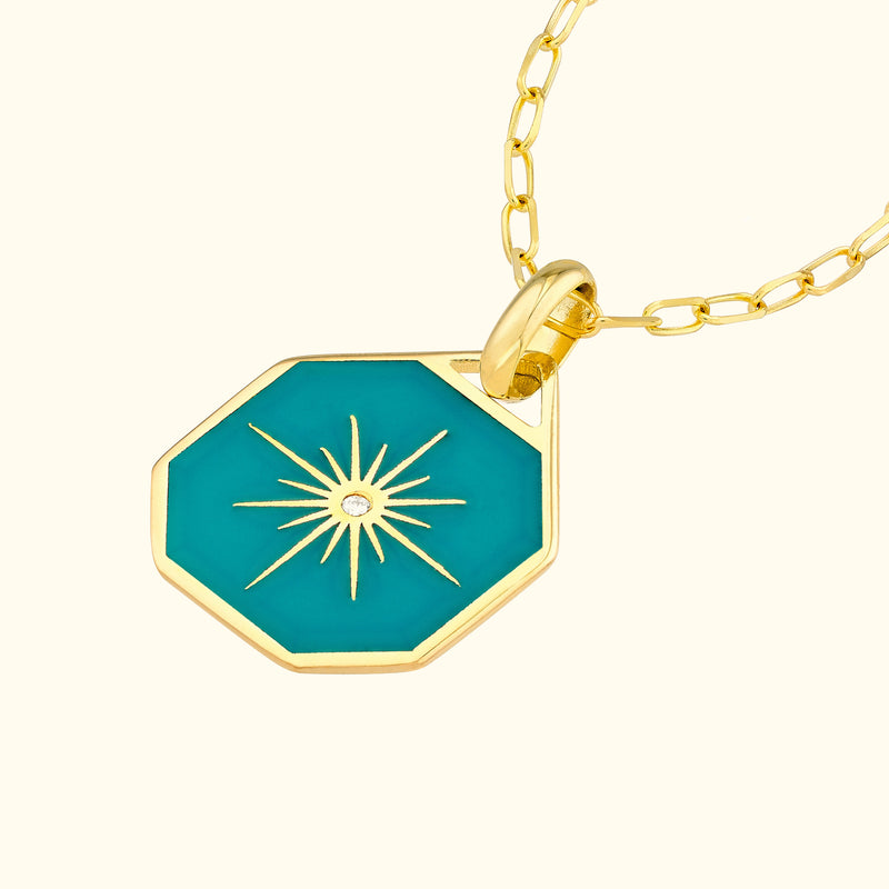 Teal Enamel Star Octagon Medallion Necklace